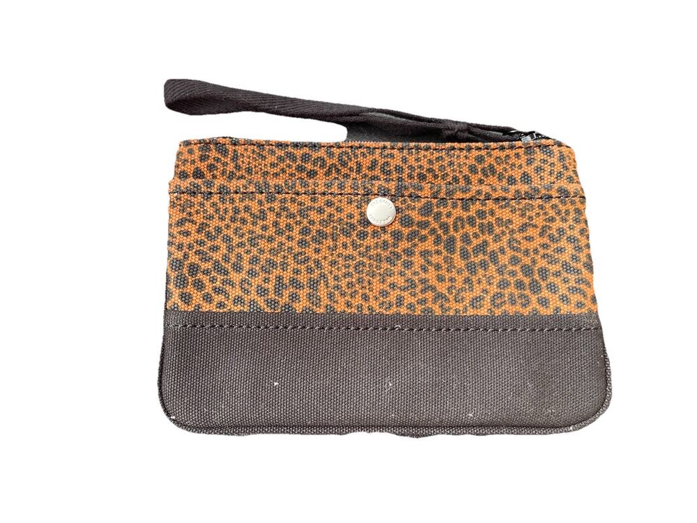 Lands End Leopard Wristlet Handbag Women Small Canvas Zipper Pouch Purse Bag